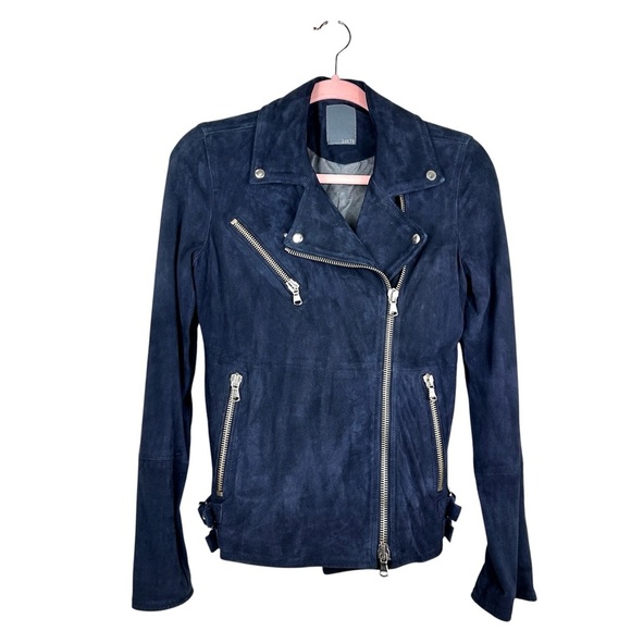 Lot 78 Italian Leather Suede Moto Jacket in Navy Blue Size IT 38 (Best Fit 4-6) - Picture 1 of 13